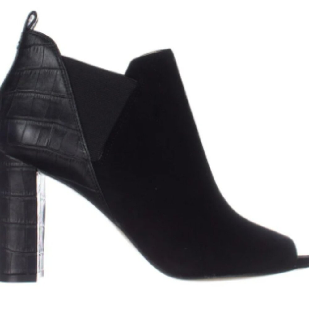 MARC FISHER. BLACK, MIXED MEDIA, "SAYLA" PEEP TOE BOOTIE. Size 9M. - Picture 3 of 11